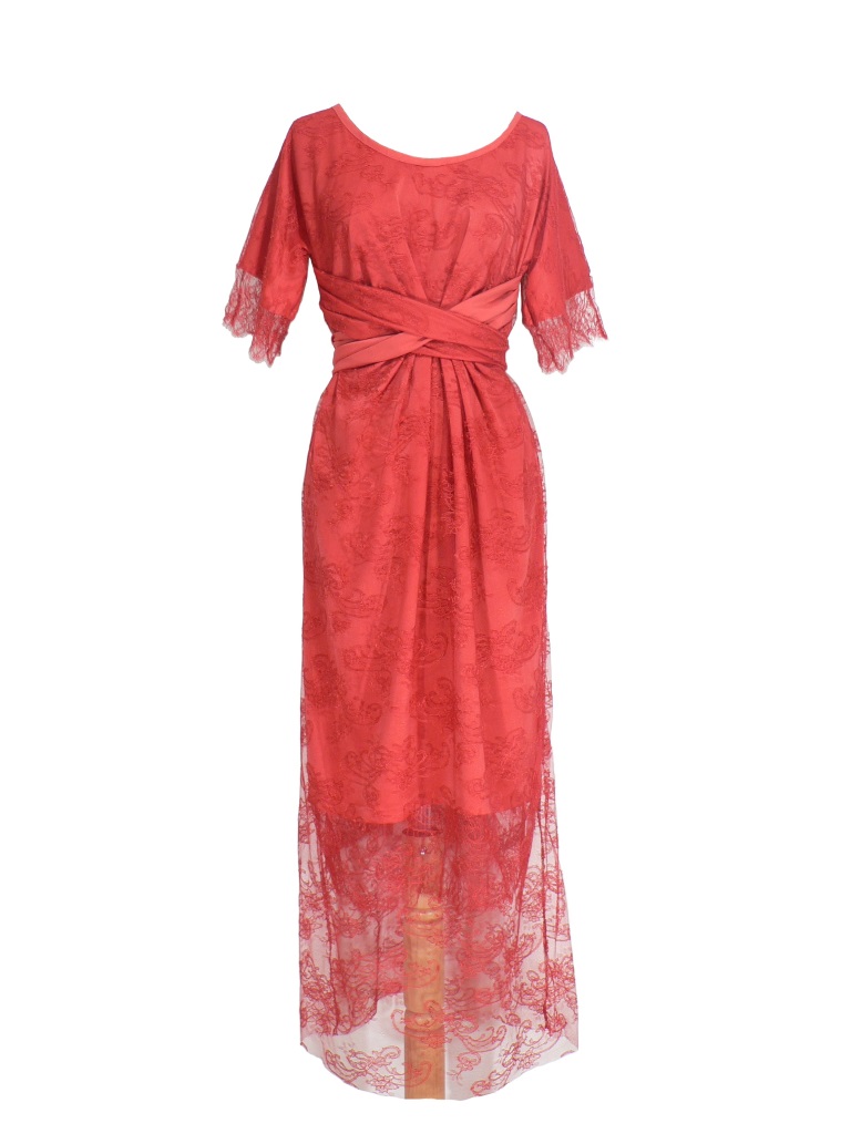 Robe de cocktail en dentelle de Calais rouge