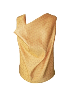 Top col bénitier en jacquard de coton et soie jaune safran