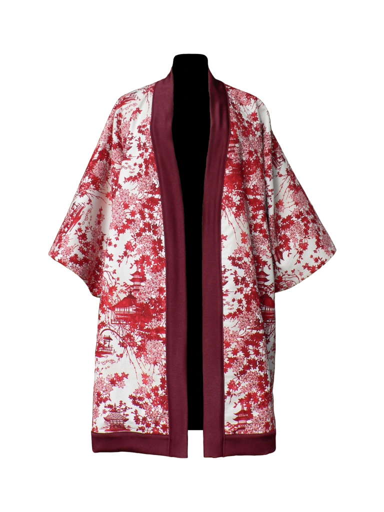 Kimono en coton et laine tartan mélangée