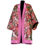 Kimono en laine et coton japonais rouge imprimé grues