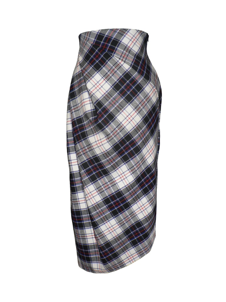 Jupe crayon asymétrique en laine tartan