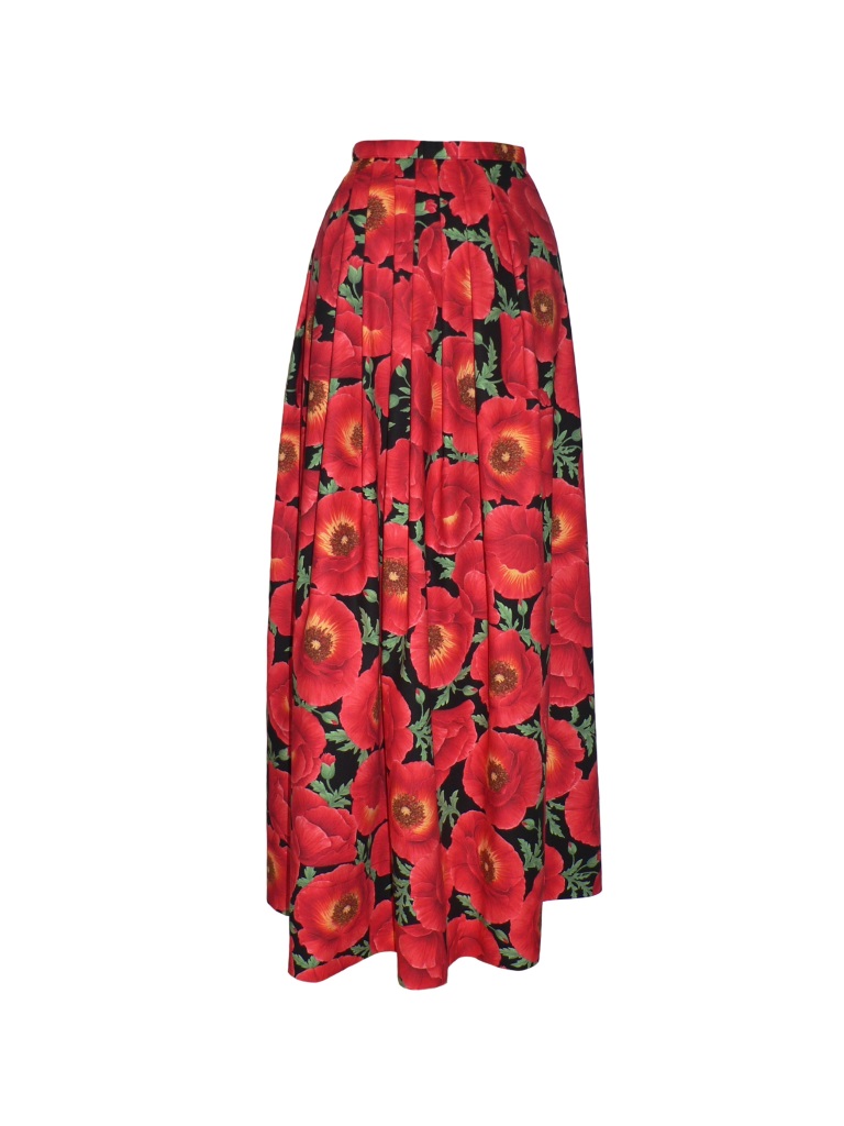 Jupe longue evasee en coton imprime coquelicots Ambrosine creations Lyon