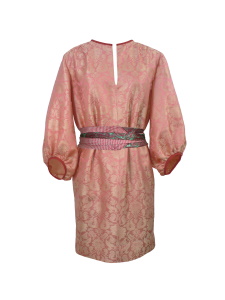 Robe tunique d'inspiration seventies en jacquard de soie indienne et sa ceinture upcyclée