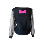 Sweat col bateau en laine noire et prince de Galles