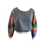 Sweat court en laine et wax fleurs et rayures