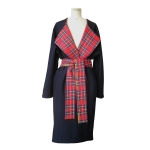 Manteau réversible en jersey de viscose et laine tartan rouge