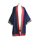 Kimono long en laine bleu marine et coton japonais vintage