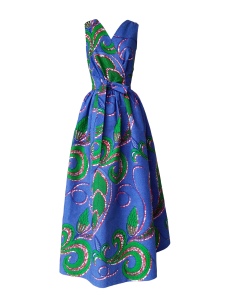 Robe dos nu transformable en wax à imprimé végétal bleu et vert