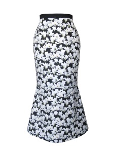 Jupe sirène en coton imprimé fleuri noir et blanc