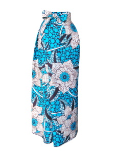 Jupe portefeuille en wax turquoise imprimé maxi-fleurs