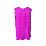 Blouse à jabot façon chemise sans manches en crêpe de Chine rose fuchsia