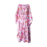 Caftan long en coton japonais rose et finitions rayées