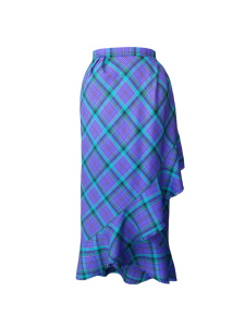 Jupe portefeuille asymétrique à volant frangé en laine tartan