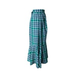 Jupe portefeuille à volant frangé en laine tartan vert émeraude