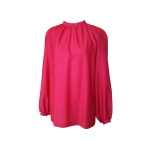 Blouse à col montant en étamine de laine rouge