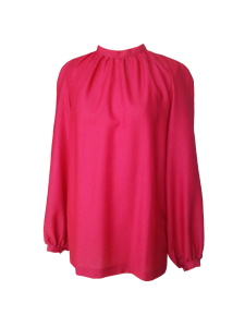 Blouse à col montant en étamine de laine rouge