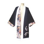 Kimono long réversible en jersey de viscose, coton japonais et carpes brodées