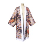 Kimono long réversible en jersey de viscose, coton japonais et carpes brodées