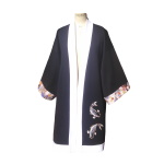 Kimono long réversible en jersey de viscose, coton japonais et carpes brodées