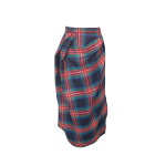 Jupe portefeuille drapée en laine tartan mélangée noire et rouge