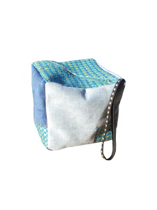 Pochette cube bleue et verte en matière de récupération