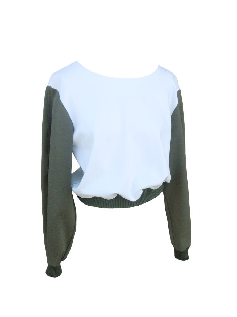 Sweat court personnalisable en jersey de viscose blanc et kaki