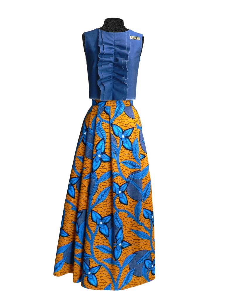 Idée look - Jupe longue hybride en wax orange et bleu vif