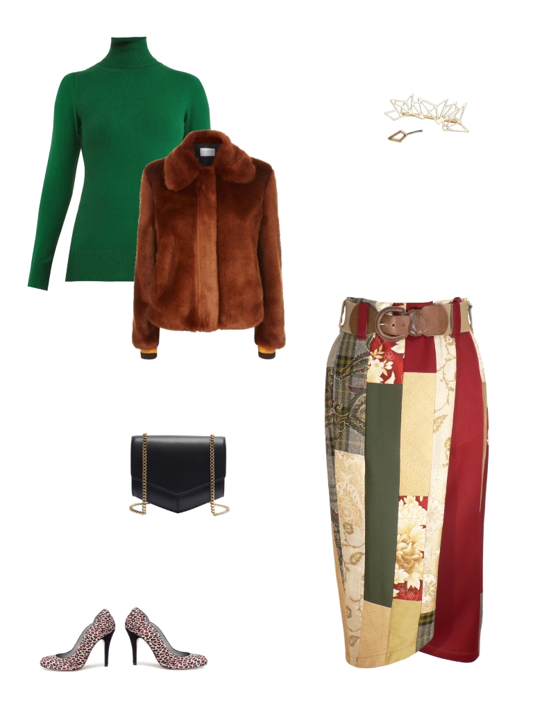 Idée look - Jupe portefeuille en patchwork de soie et velours de laine
