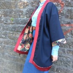 Idée look - Kimono long en laine bleu marine et coton japonais vintage