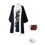 Idée look - Kimono long en jersey de viscose noir et blanc