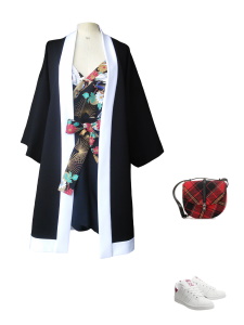 Idée look - Kimono long en jersey de viscose noir et blanc