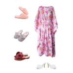 Idée look - Caftan long en coton japonais rose et finitions rayées