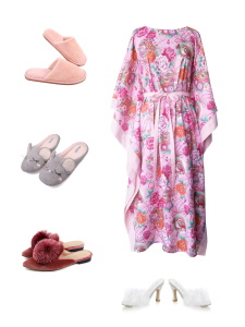 Idée look - Caftan long en coton japonais rose et finitions rayées