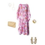 Idée look - Caftan long en coton japonais rose et finitions rayées