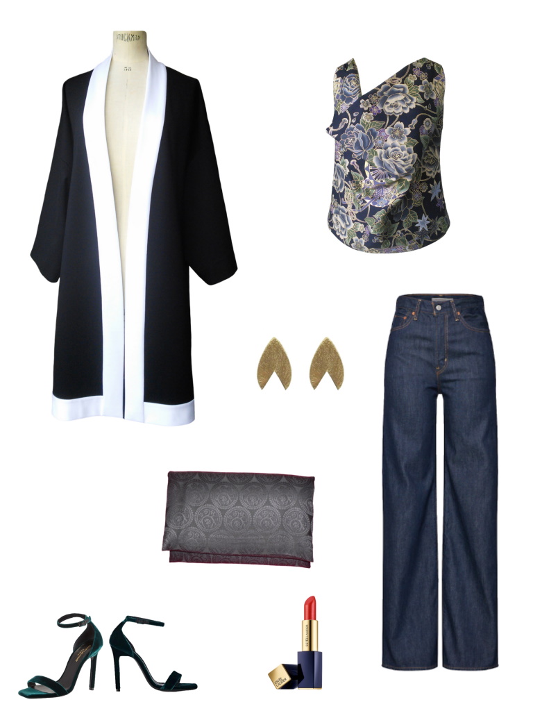 Idée look - Kimono long en jersey de viscose noir et blanc