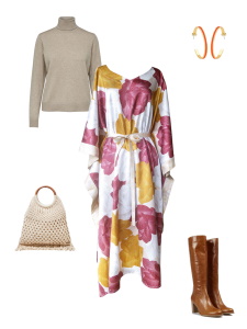 Idée look - Caftan long à imprimé floral japonisant