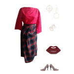 Idée look - Jupe portefeuille drapée en laine tartan mélangée noire et rouge
