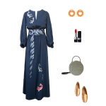 Idée look - Robe longue d'inspiration seventies en laine froide gris anthracite et carpes brodées