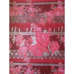 Coton japonais rouge et rose imprimé pivoines, rayures et petites grues